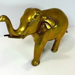 Vintage Heavy Brass African Elephant Statue Figure Home Decor 11”x7” From India
